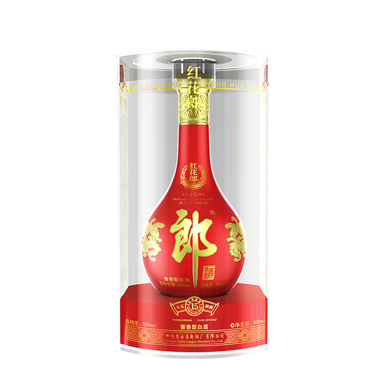 红花郎（15）提升品质顺势推出，利用天宝洞得天独厚的自然条件和郎酒百年传承的精湛工艺，取当地独有的“米红梁”、优质小麦和赤水河畔优质水源酿造。具有“酱香突出、幽雅细腻、醇厚净爽、回味悠长、空杯留香持久”的独特风格。